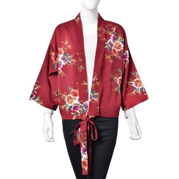 Open Wrap Blouse Fits Sizes Med/Large Burgundy - Picture 1 of 3